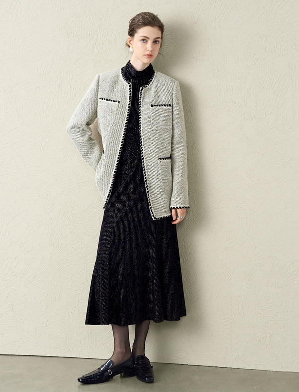 Shimmery Striped Mock Neck Long-Sleeve Top