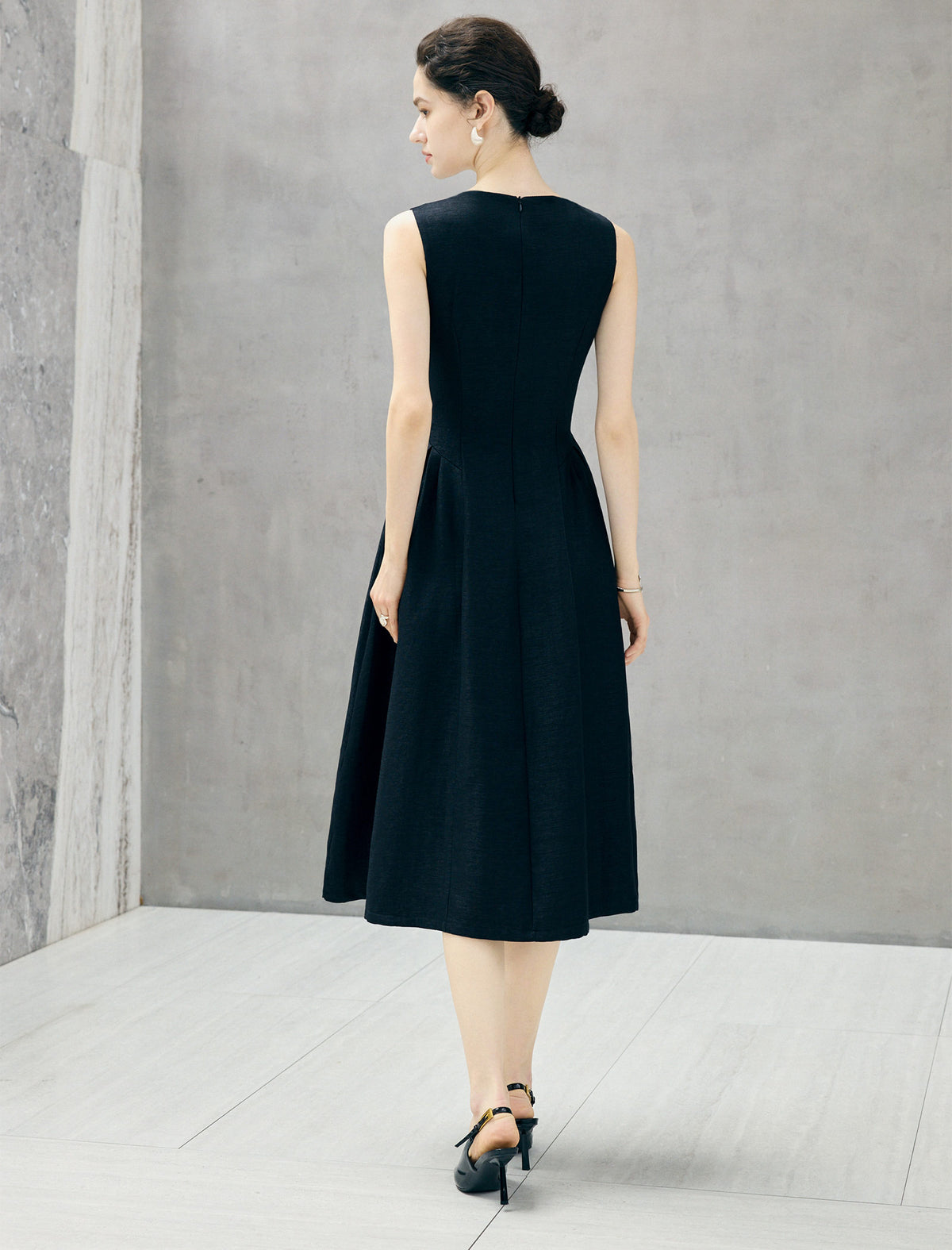 Beaded Round Neck Sleeveless Midi Dress