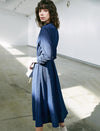 Solid Long Sleeve Belted Straight-Fit Dress