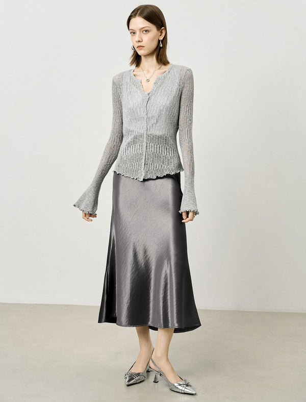 Sheer Knit Flared Sleeve Cardigan