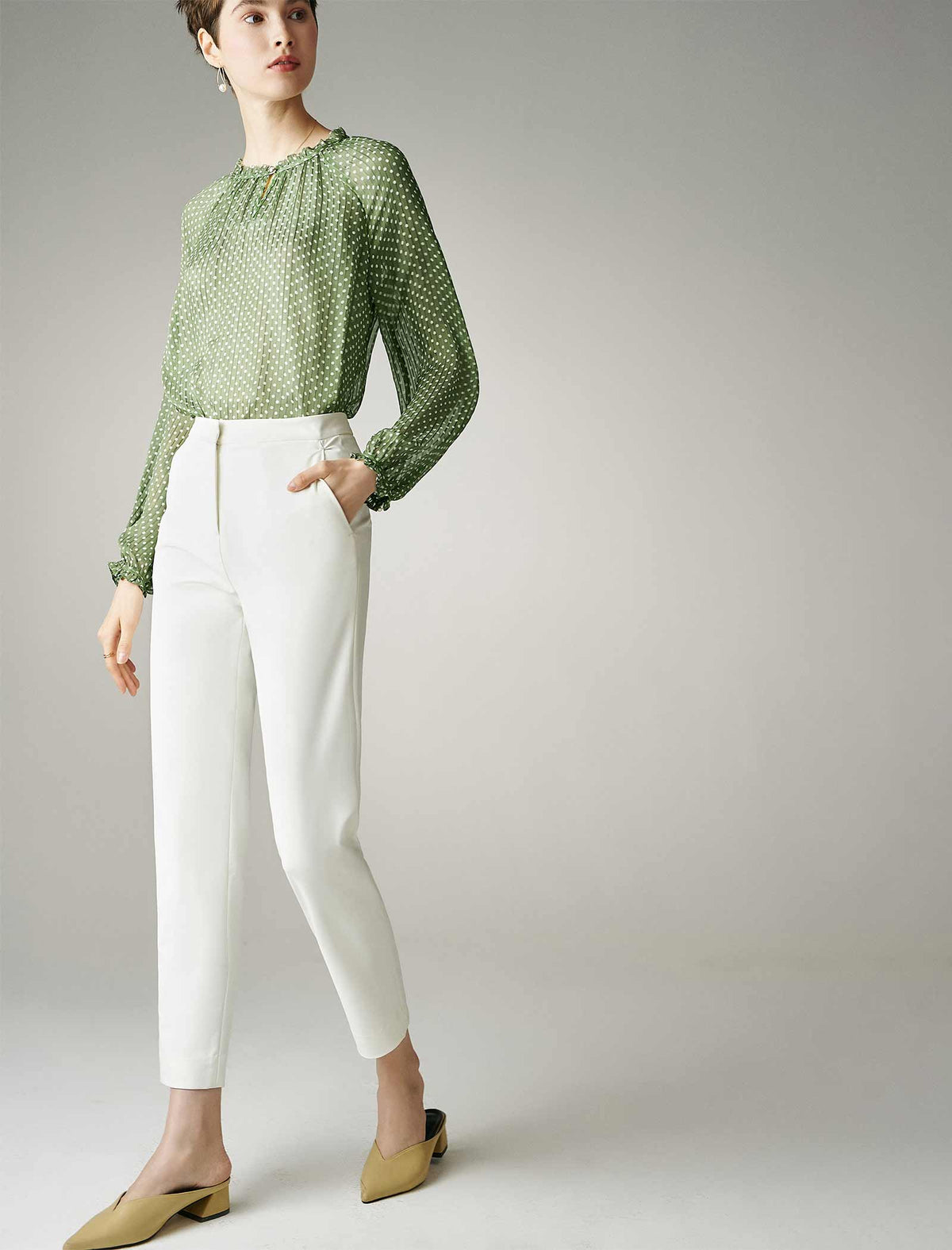 Chiffon Polka Dot Lantern Sleeve Blouse