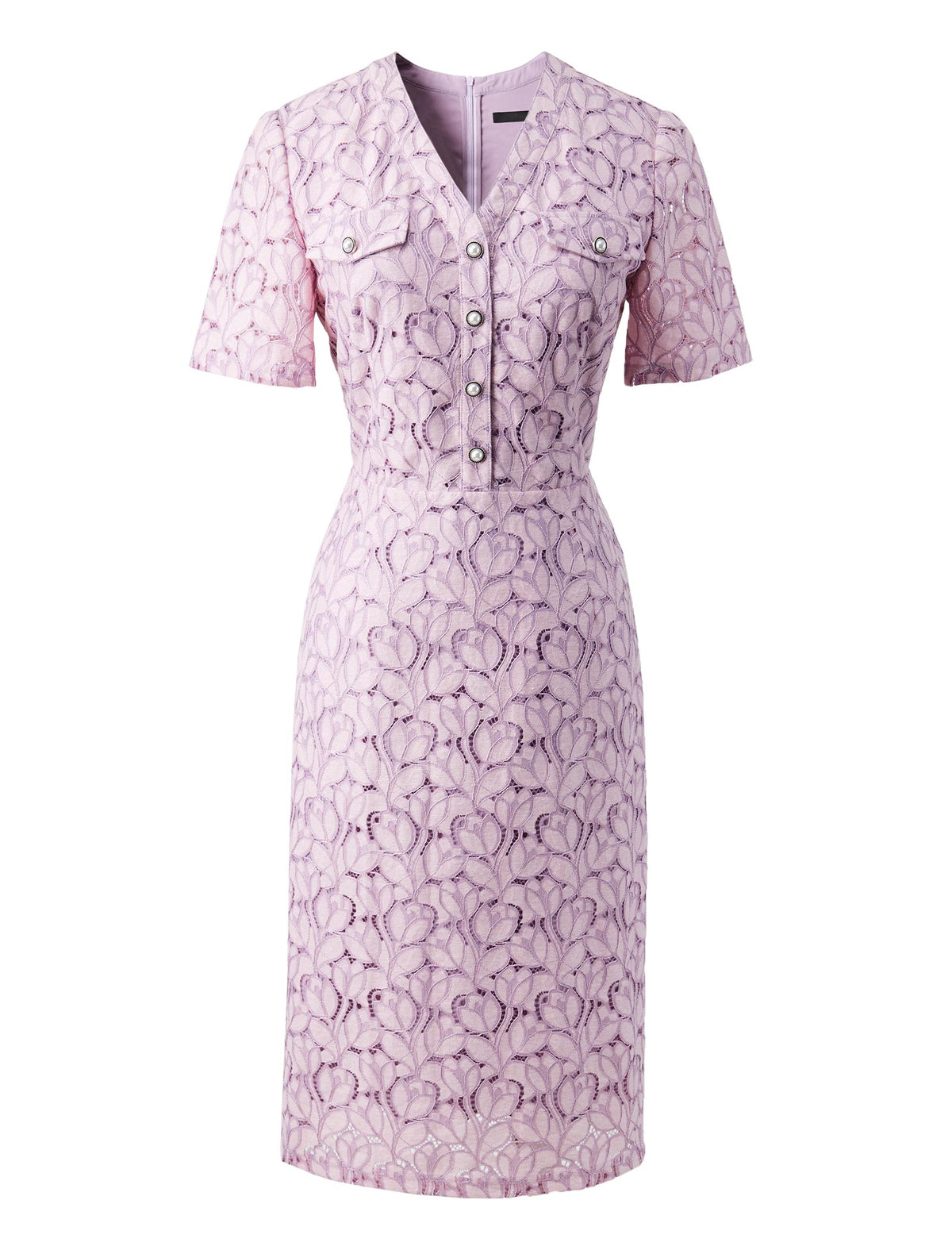 Lilac Floral V-Neck Lace Dress
