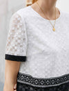 Color-Block Lace Panel Straight Short Sleeve Dress