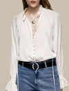 Mulberry Silk Ruffled V-Neck Blouse