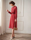 Red Ditsy Print Long Sleeve Midi Dress