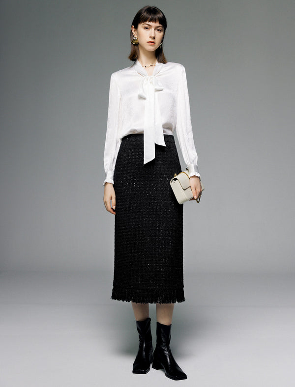 V-Neck Tie-Waist Long-Sleeve Blouse