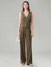 Linen Blend Wide-Leg Tailored Pants