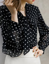 Polka Dots Bow Tie Ruffle Sleeve Blouse