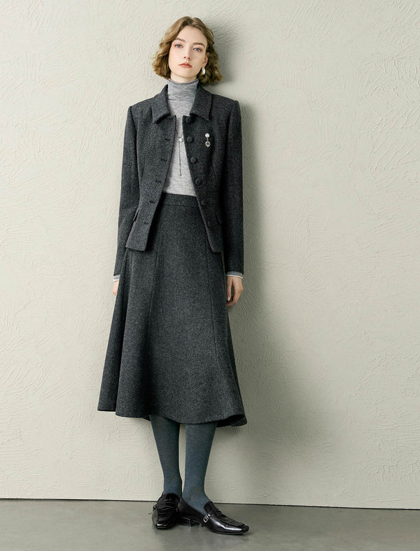 Wool Blend A-Line Midi Skirt