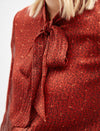 Rust Red Ditsy Print Bow Neck Blouse