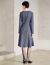 Beaded Crewneck Purple Check Fit Flare Dress