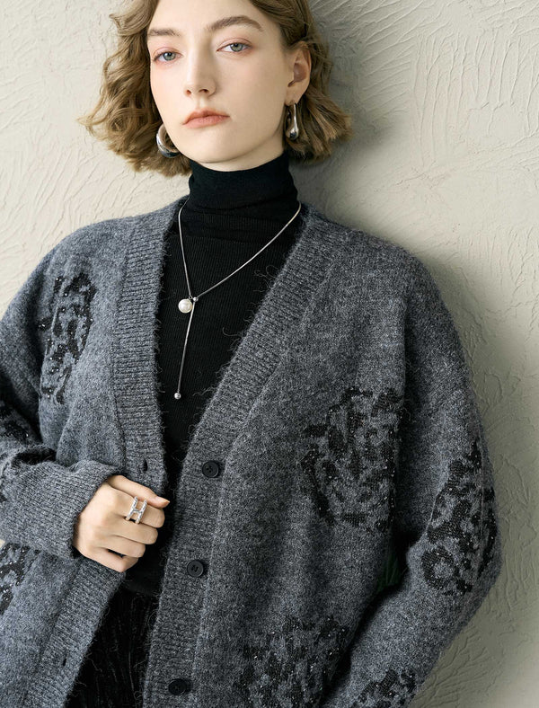 Wool-Blend Sequin Embellished Cardigan