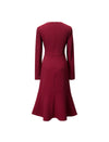 Red Long-Sleeve Button-Detail Flounce-Hem Midi Dress
