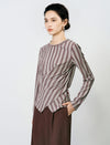 Stripe Long-Sleeve Asymmetric Wrap Top