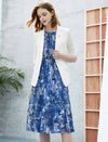Elegant Floral Mulberry Silk Sleeveless Dress