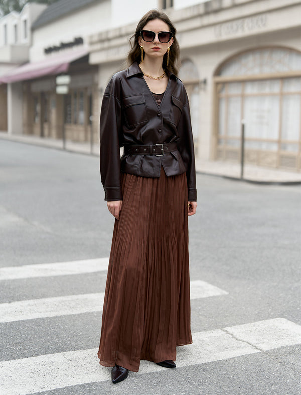 Faux Leather V-Neck Overshirt with Belt