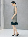 Beaded Crewneck Textured Sleeveless Flounce Hem Dress
