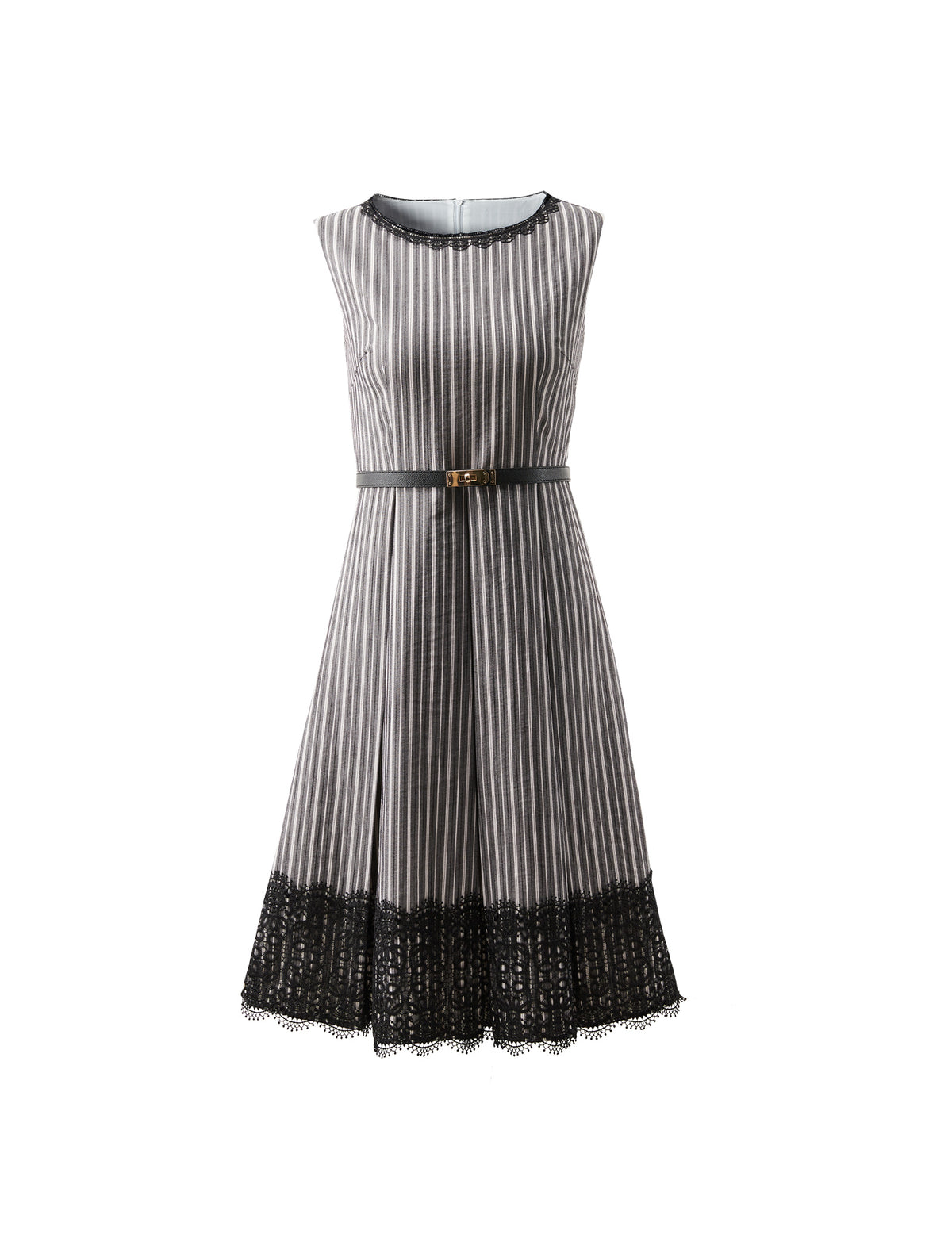 Striped Sleeveless Belted Dress