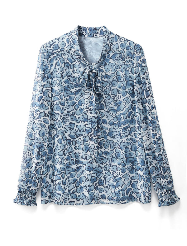 Chiffon Blue Leopard Print Blouse