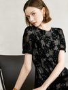 Noir Flocked Lace Midi Dress