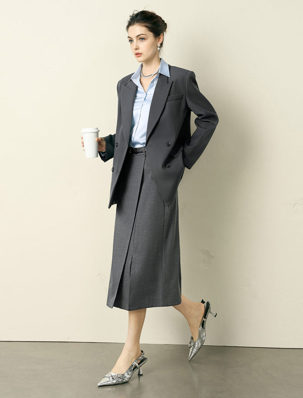 Light Blue Loose Long-Sleeve Professional Shirt