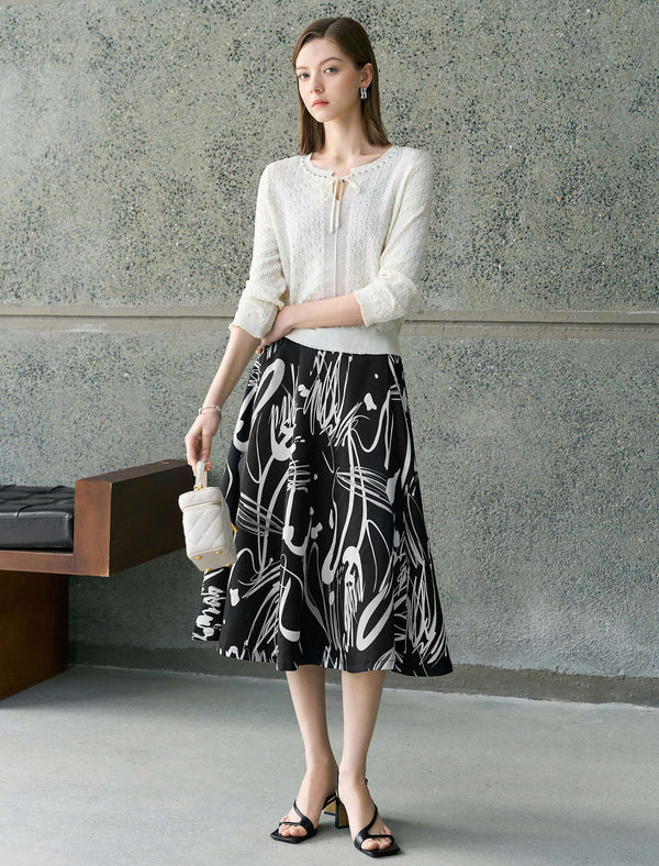 Tencel Eyelet Knit Tie-Neck Sweater