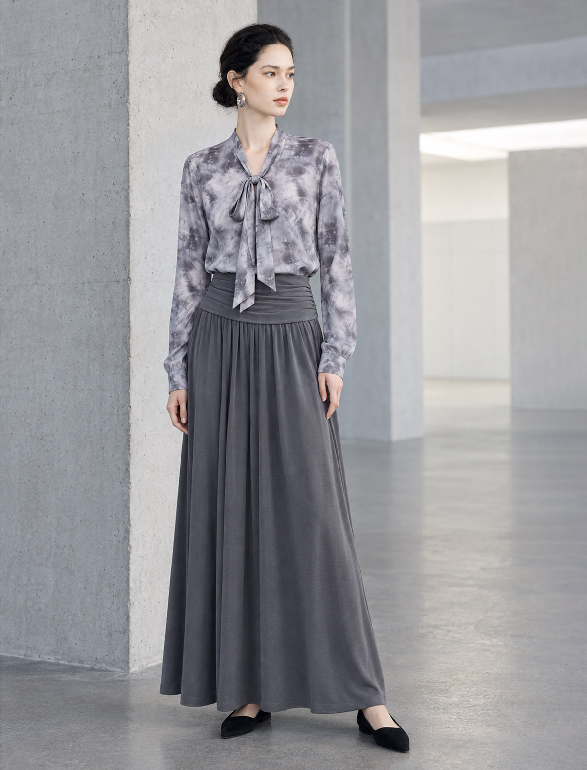 Ruched Waist Gathered A Line Maxi Skirt