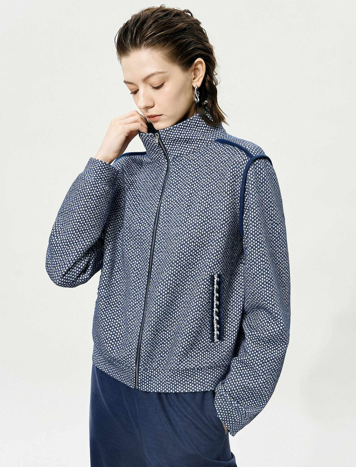 Blue Checkered Zip-Up Jacket