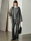 Grey 100% Wool Hooded Coat