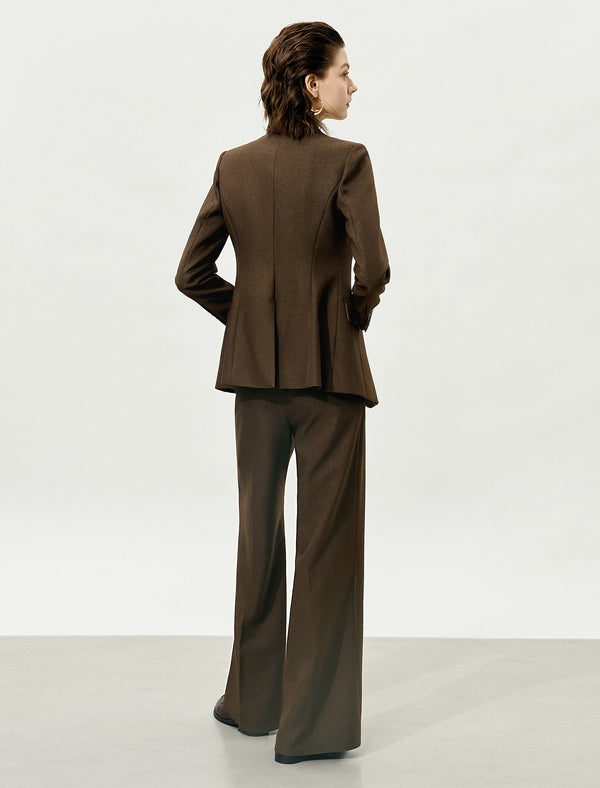 Brown High-Waisted Loose Straight Leg Suit Pants
