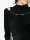 Slim Fit Cutout High Neck Long-Sleeve Knit Top