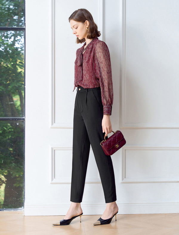 Chiffon Striped Bow Tie Blouse