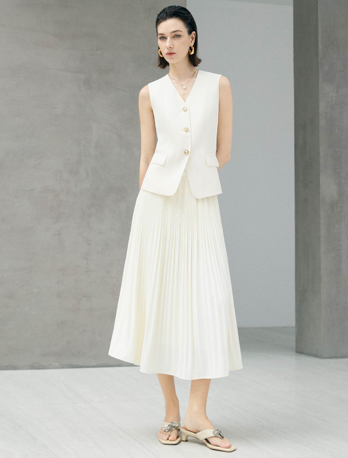 Pleated High-Waist Midi Skirt