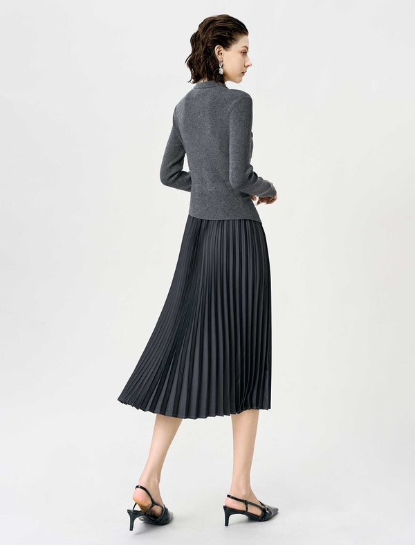 Wool-Blend Knit And Pleated Midi Dress