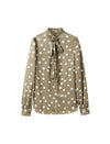 Ruffle Stand Collar Polka Dot Blouse with Self-Tie