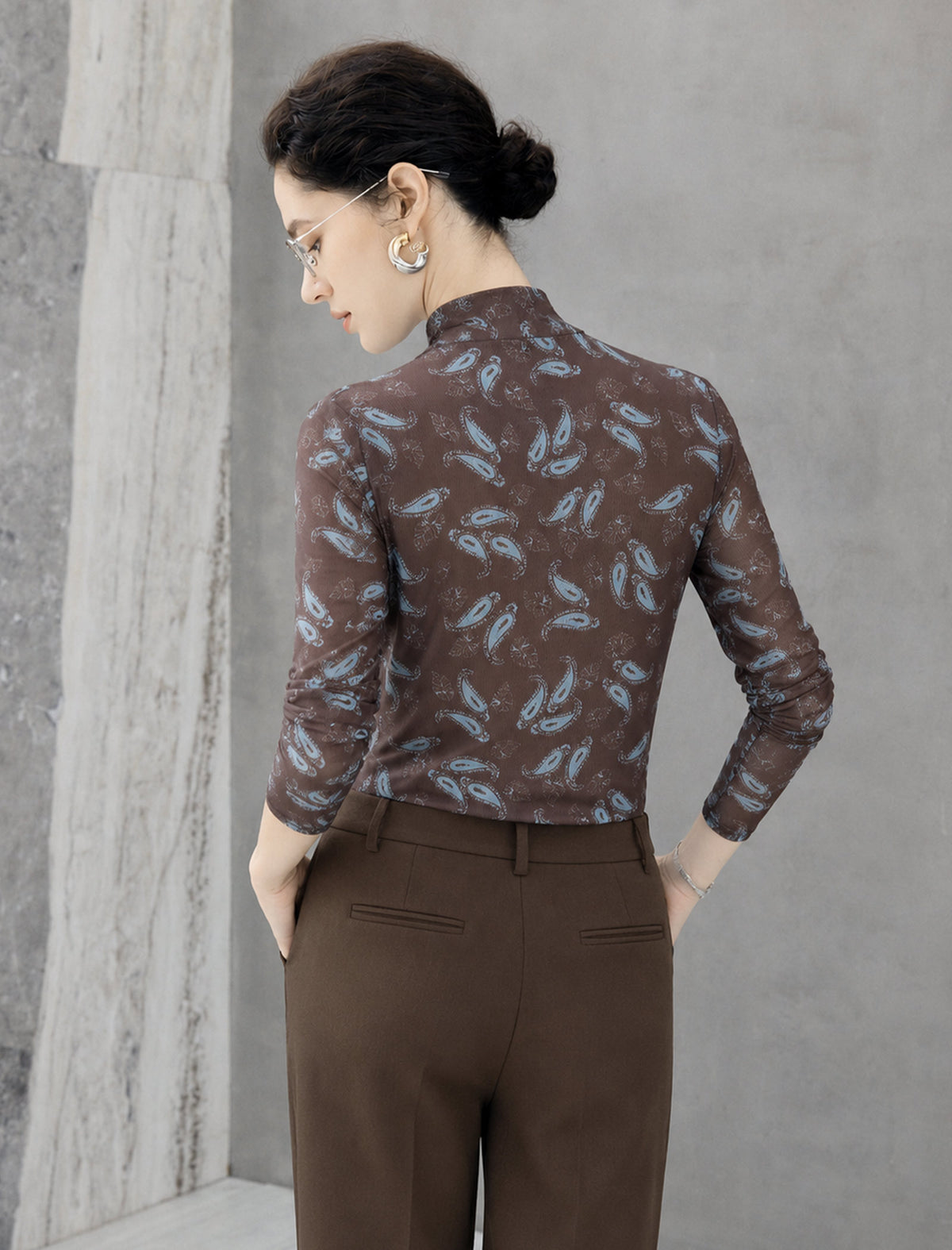 Paisley Print High Neck Long Sleeve Top