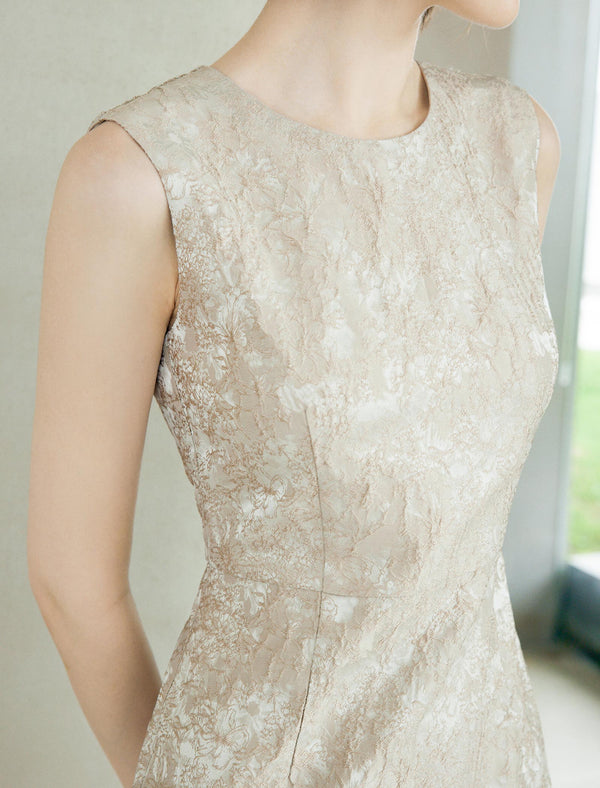 Elegant Jacquard Waist-Defining New Chinese-Style Midi Dress