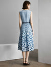 Blue Polka Dot Sleeveless Midi Dress