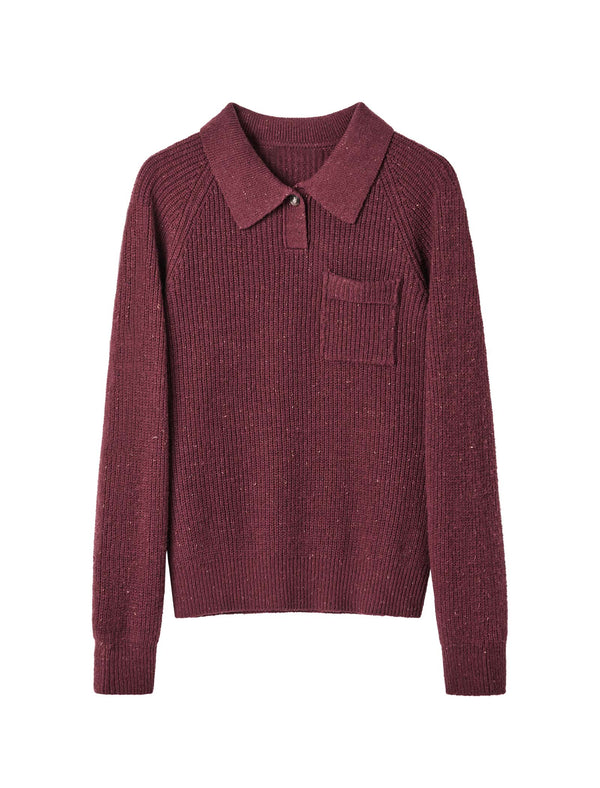 Wool Red Elegant Lapel Loose Knit Sweater