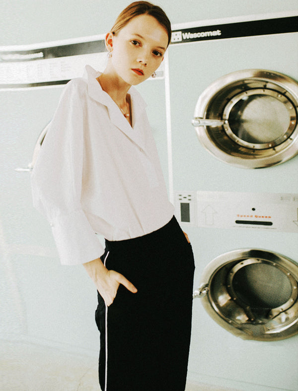 Half Placket Three-Quarter Sleeve Blouse