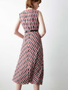 100% Silk Geometric Print Sleeveless Midi Dress