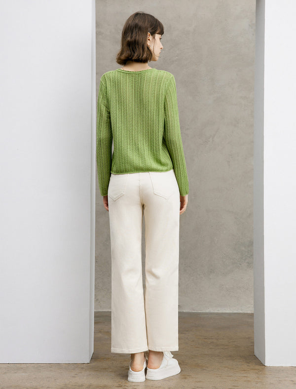 Ribbed Pattern Long Sleeve Knit Top