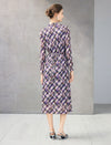 Watercolor Plaid Wrap V-Neck Belted Midi Dress