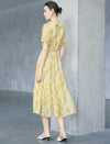 Golden Paisley Print Ruffled Tiered Midi Dress