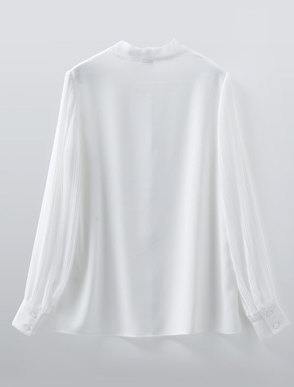 White Tie-Neck Youthful Office Chiffon Blouse