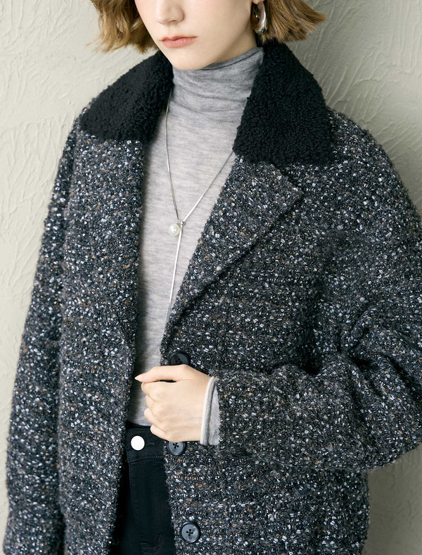 Tweed Wool-Blend Fleece Collar Jacket