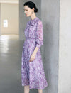 Floral Print Ruffle Neck Long Sleeve Midi Dress