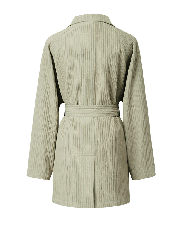 Textured Stand Collar Mid-Length Minimalist Trench Coat