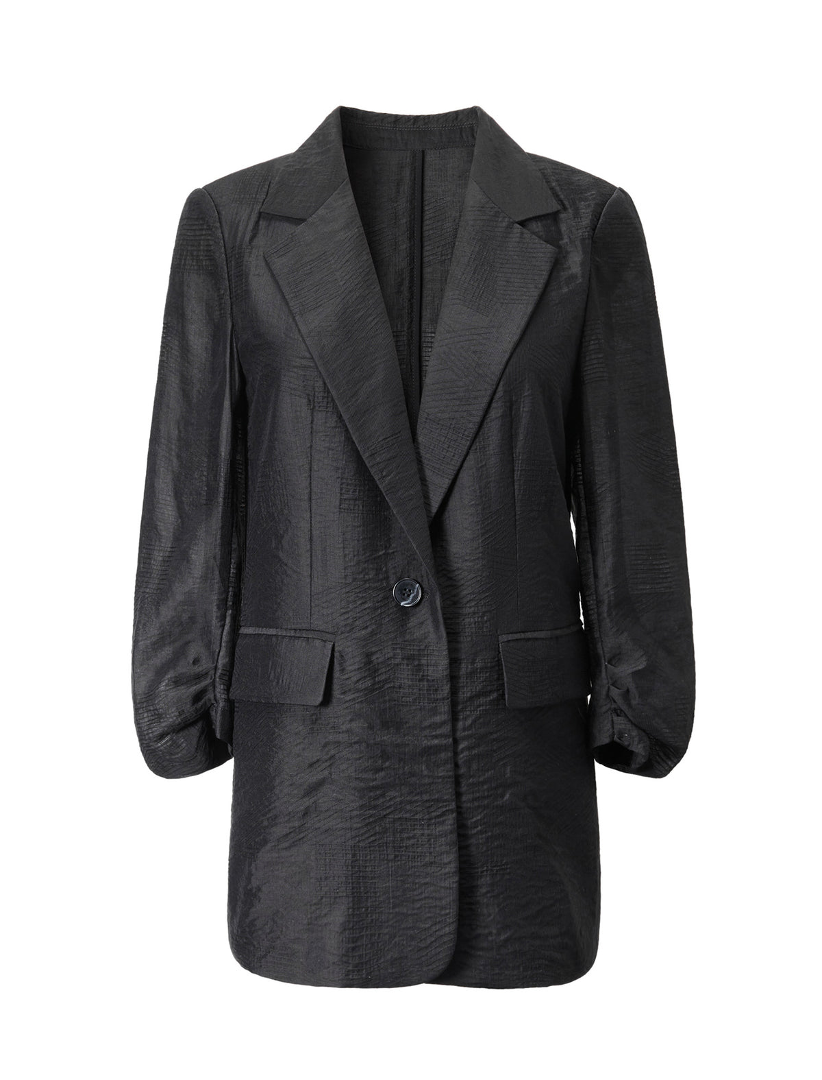 Tencel Ruched Sleeves Textured Tailored Blazer