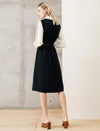 Colorblock Collared Long Sleeve Belted Dress